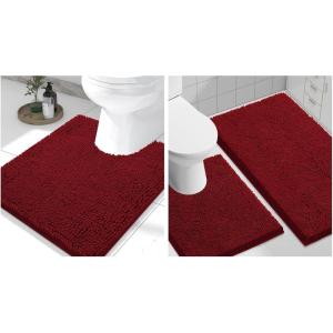 imageSmiry Chenille Bathroom Rugs 30x20 and UShaped Toilet Bath Rugs 24x2024x20 Extra Soft and Absorbent Shaggy Bath Mat Machine Washable NonSlip Plush Carpet Burgundy