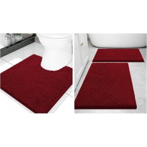 imageSmiry Chenille Bathroom Rugs 30x2024x16 and UShaped Toilet Bath Rugs 20x20 Extra Soft and Absorbent Shaggy Bath Mat Machine Washable NonSlip Plush Carpet Burgundy