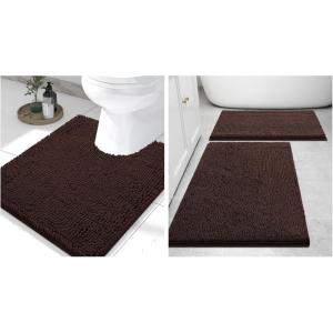 imageSmiry Chenille Bathroom Rugs 30x2024x16 and UShaped Toilet Bath Rugs 24x20 Extra Soft and Absorbent Shaggy Bath Mat Machine Washable NonSlip Plush Carpet Brown