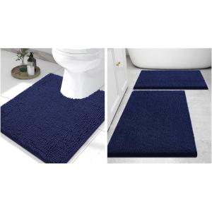 imageSmiry Chenille Bathroom Rugs 30x2024x16 and UShaped Toilet Bath Rugs 24x20 Extra Soft and Absorbent Shaggy Bath Mat Machine Washable NonSlip Plush Carpet Navy Blue