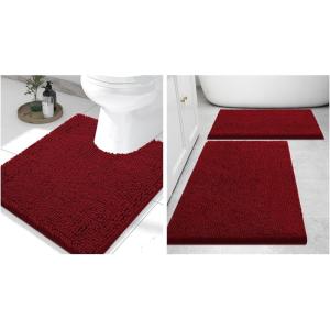 imageSmiry Chenille Bathroom Rugs 30x2024x16 and UShaped Toilet Bath Rugs 24x20 Extra Soft and Absorbent Shaggy Bath Mat Machine Washable NonSlip Plush Carpet Burgundy