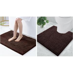 imageSmiry Chenille Bathroom Rugs 36x24 and UShaped Toilet Bath Rugs 20x20 Extra Soft and Absorbent Shaggy Bath Mat Machine Washable NonSlip Plush Carpet Brown