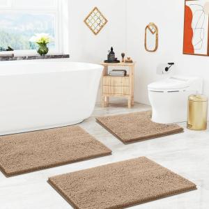 imageSmiry Chenille Bathroom Rugs 36x2430x20 and UShaped Toilet Bath Rugs 24x20 Extra Soft and Absorbent Shaggy Bath Mat Machine Washable NonSlip Plush Carpet Beige