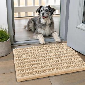 imageSmiry Dog Door Mat for Muddy Paws 30x20 Extra Soft Absorbent Chenille Doormat Trap Moisture and Dirt NonSlip Machine Washable Front Door Mat for Indoor Entrance Inside Floor GreyBeige
