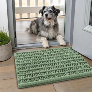 imageSmiry Dog Door Mat for Muddy Paws 30x20 Extra Soft Absorbent Chenille Doormat Trap Moisture and Dirt NonSlip Machine Washable Front Door Mat for Indoor Entrance Inside Floor GreyOlive Green