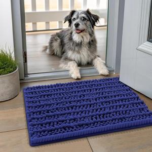 imageSmiry Dog Door Mat for Muddy Paws 30x20 Extra Soft Absorbent Chenille Doormat Trap Moisture and Dirt NonSlip Machine Washable Front Door Mat for Indoor Entrance Inside Floor GreyNavy Blue
