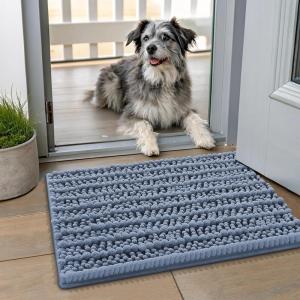 imageSmiry Dog Door Mat for Muddy Paws 30x20 Extra Soft Absorbent Chenille Doormat Trap Moisture and Dirt NonSlip Machine Washable Front Door Mat for Indoor Entrance Inside Floor GreyAiry Blue