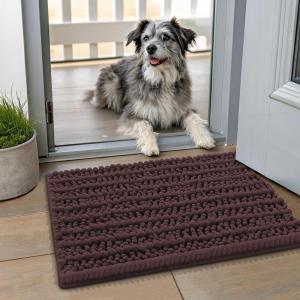 imageSmiry Dog Door Mat for Muddy Paws 30x20 Extra Soft Absorbent Chenille Doormat Trap Moisture and Dirt NonSlip Machine Washable Front Door Mat for Indoor Entrance Inside Floor GreyBrown