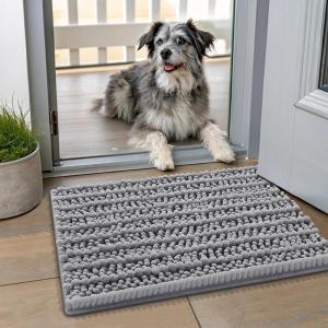 imageSmiry Dog Door Mat for Muddy Paws 30x20 Extra Soft Absorbent Chenille Doormat Trap Moisture and Dirt NonSlip Machine Washable Front Door Mat for Indoor Entrance Inside Floor GreyGrey