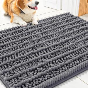 imageSmiry Dog Door Mat for Muddy Paws 30x20 Extra Soft Absorbent Chenille Doormat Trap Moisture and Dirt NonSlip Machine Washable Front Door Mat for Indoor Entrance Inside Floor GreyDark Grey