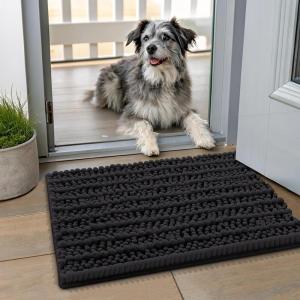 imageSmiry Dog Door Mat for Muddy Paws 30x20 Extra Soft Absorbent Chenille Doormat Trap Moisture and Dirt NonSlip Machine Washable Front Door Mat for Indoor Entrance Inside Floor GreyBlack