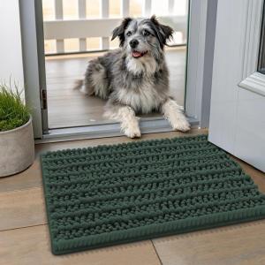 imageSmiry Dog Door Mat for Muddy Paws 30x20 Extra Soft Absorbent Chenille Doormat Trap Moisture and Dirt NonSlip Machine Washable Front Door Mat for Indoor Entrance Inside Floor GreyGreen