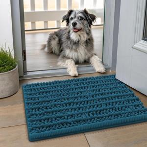 imageSmiry Dog Door Mat for Muddy Paws 30x20 Extra Soft Absorbent Chenille Doormat Trap Moisture and Dirt NonSlip Machine Washable Front Door Mat for Indoor Entrance Inside Floor GreyAtlantic Blue