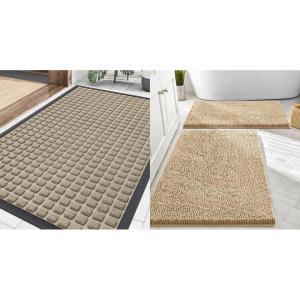 imageSmiry Front Door Mat Outside Entrance Beige 295 x 17 and Bathroom Rugs Sets 2 Piece Beige 30 x 20  24 x 16 2 Item Bundle