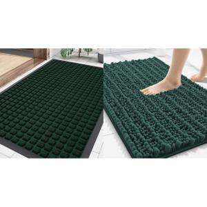 imageSmiry Front Door Mat Outside Entrance Black Green 295 x 17 and Bathroom Rugs Mat Green 30 x 20 2 Item Bundle