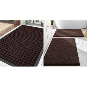 imageSmiry Front Door Mat Outside Entrance Brown 295 x 17 and Bathroom Rugs Sets 2 Piece Brown 30 x 20  24 x 16 2 Item Bundle