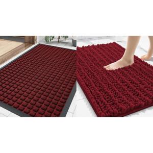 imageSmiry Front Door Mat Outside Entrance Red 295 x 17 and Bathroom Rugs Mat Red 30 x 20 2 Item Bundle