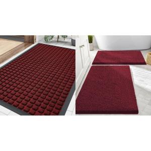 imageSmiry Front Door Mat Outside Entrance Red 295 x 17 and Bathroom Rugs Sets 2 Piece Burgundy 30 x 20  24 x 16 2 Item Bundle