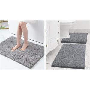 imageSmiry Luxury Chenille Bath Rug 24x16 Bathroom Rugs and Mats Set 30x2024x20 Grey