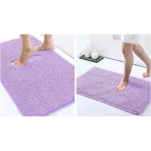 imageSmiry Luxury Chenille Bath Rug Set 2 Piece Extra Soft and Absorbent Shaggy Bathroom Mat Rugs Machine Washable NonSlip Plush Carpet Runner for Tub Shower and Bath Room24x1630x20Purple