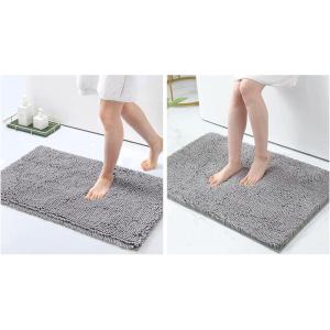 imageSmiry Luxury Chenille Bath Rug Set 2 Piece Extra Soft and Absorbent Shaggy Bathroom Mat Rugs Machine Washable NonSlip Plush Carpet Runner for Tub Shower and Bath Room30x2036x24Grey