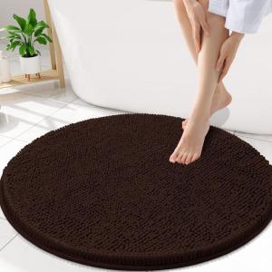 imageSmiry Luxury Chenille Round 30x30 Extra Soft and Absorbent Shaggy Bathroom Mat Rugs Machine Washable NonSlip Plush Carpet for Tub Shower and Bath Room Brown