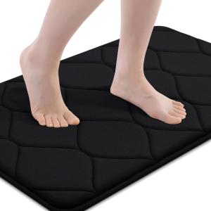 imageSmiry Memory Foam Bath Mat 30x20 Ultra Soft NonSlip Bathroom Rug Plush Water Absorbent Quick Dry and Machine Washable Floor Mat for Shower Tub amp Home Decor GreyBlack