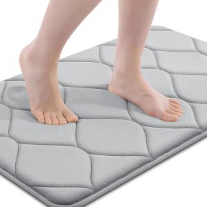 imageSmiry Memory Foam Bath Mat 30x20 Ultra Soft NonSlip Bathroom Rug Plush Water Absorbent Quick Dry and Machine Washable Floor Mat for Shower Tub amp Home Decor GreyLight Grey