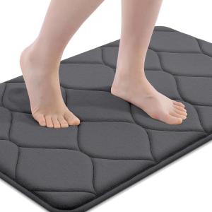 imageSmiry Memory Foam Bath Mat 30x20 Ultra Soft NonSlip Bathroom Rug Plush Water Absorbent Quick Dry and Machine Washable Floor Mat for Shower Tub amp Home Decor GreyDark Grey