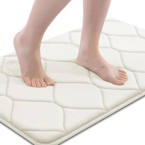 imageSmiry Memory Foam Bath Mat 30x20 Ultra Soft NonSlip Bathroom Rug Plush Water Absorbent Quick Dry and Machine Washable Floor Mat for Shower Tub amp Home Decor GreyIvory