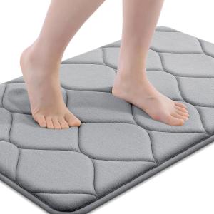 imageSmiry Memory Foam Bath Mat 30x20 Ultra Soft NonSlip Bathroom Rug Plush Water Absorbent Quick Dry and Machine Washable Floor Mat for Shower Tub amp Home Decor GreyGrey