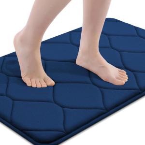 imageSmiry Memory Foam Bath Mat 30x20 Ultra Soft NonSlip Bathroom Rug Plush Water Absorbent Quick Dry and Machine Washable Floor Mat for Shower Tub amp Home Decor GreyNavy Blue