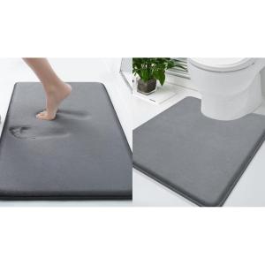 imageSmiry Memory Foam Bath Mat 30x20 and 24x20 UShaped Toilet Extra Soft Absorbent Bathroom Rugs Non Slip Bath Rug Runner for Shower Bathroom Floors Dark Grey