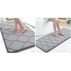 imageSmiry Memory Foam Bath Mat Set 30x20 and 59x24 Grey Super Soft Absorbent Bathroom Rugs Non Slip Bath Rug Runner for Shower Bathroom Floors Grey