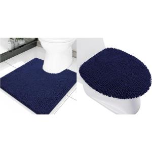 imageSmiry Toilet Rugs UShape 20x20 and Toilet Lid Cover 175x15 Soft and Absorbent Bath Mat Machine Washable NonSlip Plush Carpet Runner for Tub Shower and Floor Home Decor Navy Blue