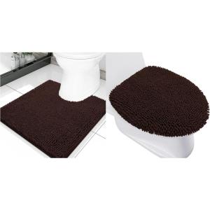 imageSmiry Toilet Rugs UShaped 20x20 and Toilet Lid Cover 175x15 Soft and Absorbent Shaggy Bath Mat Machine Washable NonSlip Plush Carpet Runner for Tub Shower and Floor Home DecorBrown