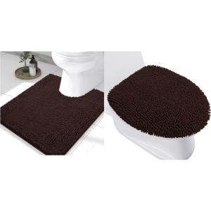 imageSmiry Toilet Rugs UShaped 24x20 and Toilet Lid Cover 175x15 Soft and Absorbent Shaggy Bath Mat Machine Washable NonSlip Plush Carpet Runner for Tub Shower and Floor Home DecorBrown