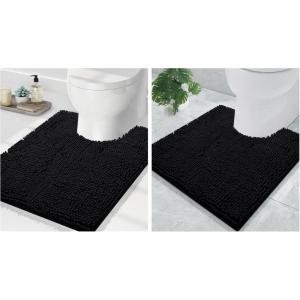 imageSmiry UShaped Toilet Bathroom Rugs 24x20 and 20x20 Extra Soft and Absorbent Shaggy Bathroom Mat Rugs Machine Washable NonSlip Plush CarpetBlack