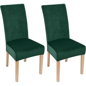 imageSmiry Velvet Stretch Chair Covers for Dining Room Set of 4 Soft Fit Removable Washable Kitchen Parsons Chair Slipcover Protector KhakiDark Green