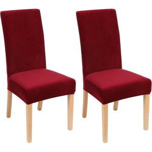 imageSmiry Velvet Stretch Chair Covers for Dining Room Set of 4 Soft Fit Removable Washable Kitchen Parsons Chair Slipcover Protector KhakiWine Red