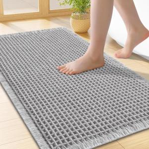 imageSmiry Waffle Bath Mat 30x20 Extra Soft Absorbent Bathroom Rugs Non Slip Machine Washable Quick Dry Bath Rugs for Bathroom Floor Tub Shower Home Decor Accessories BrownLight Grey