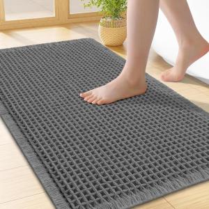 imageSmiry Waffle Bath Mat 30x20 Extra Soft Absorbent Bathroom Rugs Non Slip Machine Washable Quick Dry Bath Rugs for Bathroom Floor Tub Shower Home Decor Accessories BrownDark Grey