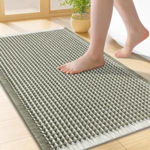 imageSmiry Waffle Bath Mat 30x20 Extra Soft Absorbent Bathroom Rugs Non Slip Machine Washable Quick Dry Bath Rugs for Bathroom Floor Tub Shower Home Decor Accessories BrownGreen  Cream
