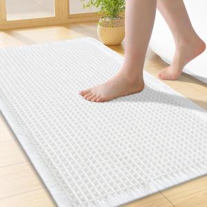 imageSmiry Waffle Bath Mat 30x20 Extra Soft Absorbent Bathroom Rugs Non Slip Machine Washable Quick Dry Bath Rugs for Bathroom Floor Tub Shower Home Decor Accessories BrownWhite