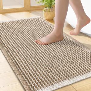 imageSmiry Waffle Bath Mat 30x20 Extra Soft Absorbent Bathroom Rugs Non Slip Machine Washable Quick Dry Bath Rugs for Bathroom Floor Tub Shower Home Decor Accessories BrownBrown  Cream