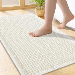imageSmiry Waffle Bath Mat 30x20 Extra Soft Absorbent Bathroom Rugs Non Slip Machine Washable Quick Dry Bath Rugs for Bathroom Floor Tub Shower Home Decor Accessories BrownCream