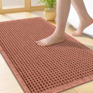 imageSmiry Waffle Bath Mat 30x20 Extra Soft Absorbent Bathroom Rugs Non Slip Machine Washable Quick Dry Bath Rugs for Bathroom Floor Tub Shower Home Decor Accessories BrownOrange