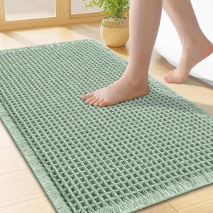 imageSmiry Waffle Bath Mat 30x20 Extra Soft Absorbent Bathroom Rugs Non Slip Machine Washable Quick Dry Bath Rugs for Bathroom Floor Tub Shower Home Decor Accessories BrownSage Green