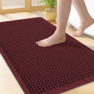imageSmiry Waffle Bath Mat 30x20 Extra Soft Absorbent Bathroom Rugs Non Slip Machine Washable Quick Dry Bath Rugs for Bathroom Floor Tub Shower Home Decor Accessories BrownBurgundy