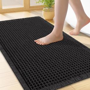 imageSmiry Waffle Bath Mat 30x20 Extra Soft Absorbent Bathroom Rugs Non Slip Machine Washable Quick Dry Bath Rugs for Bathroom Floor Tub Shower Home Decor Accessories BrownBlack